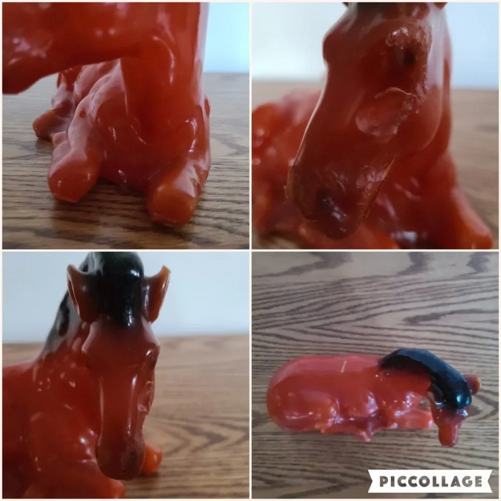 Vintage Candle Novelty Wax Candle Reclining Chestnut Quarter Horse Thoroughbred